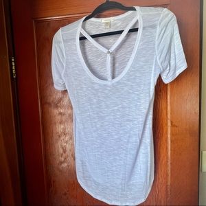 White T-shirt w/ Crisscross Neck Detail